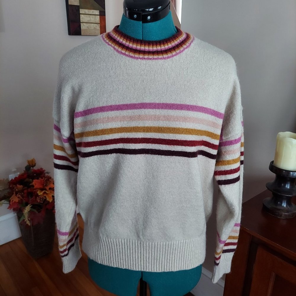 Jessica Simpson Cream Striped Crew Neckline Pullover Sweater Women's XL